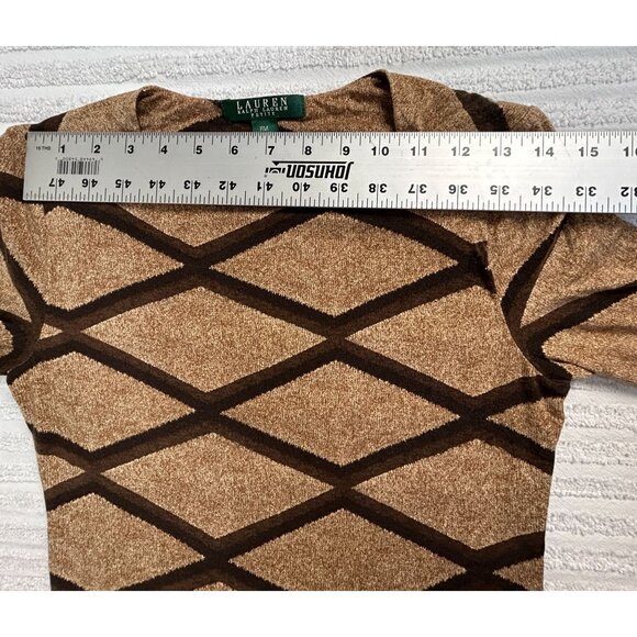 Lauren Ralph Lauren Petite Womens Geometric Print Knit Top PM Brown/Tan Stretch - Picture 5 of 7